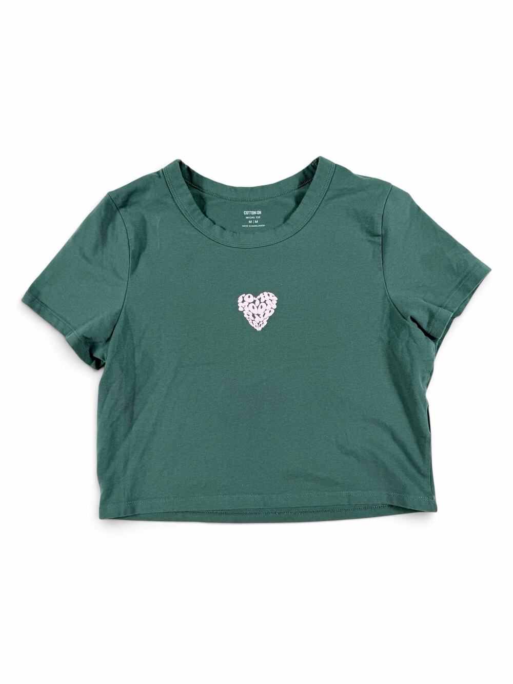 Cotton On Micro Tee To The Moon and Back Heart Crop T-Shirt Green Medium